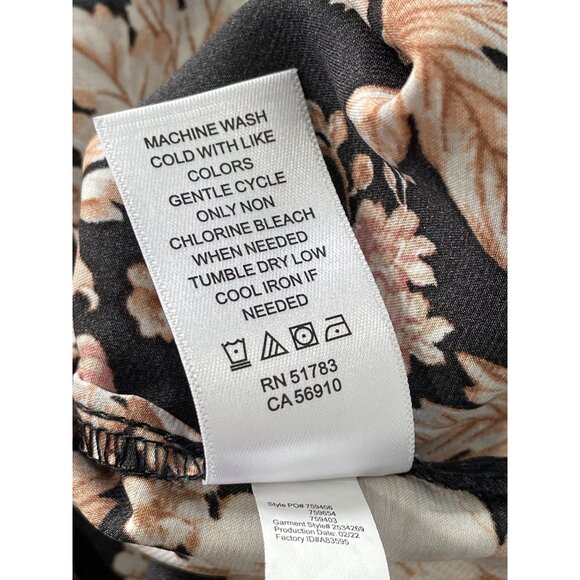 Maurices Wrap Blouse Size XS Floral V Neck Smocked Shoulder Black Tan Bohemian - Picture 7 of 8